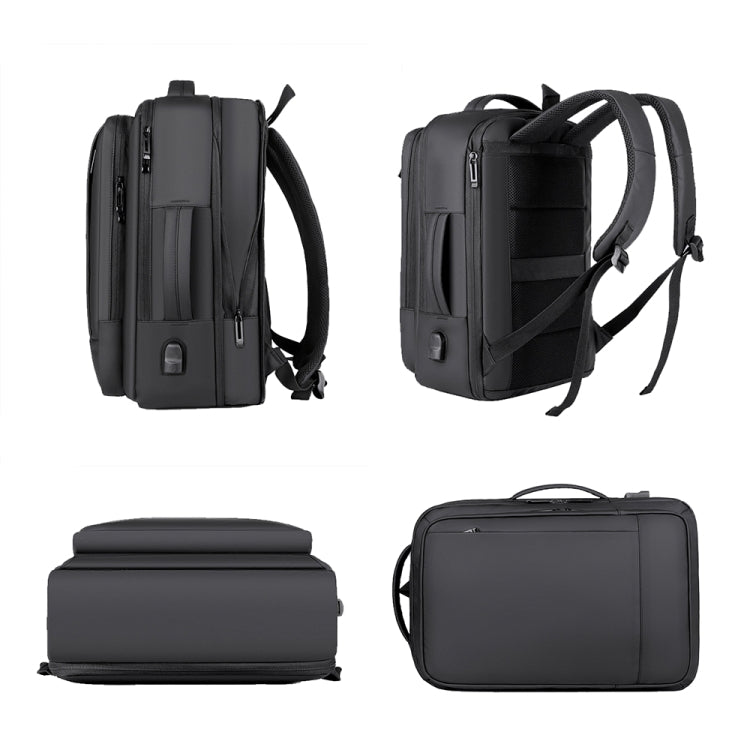 Expandable Business Water-resistant Laptop Backpack With USB Port(Black)
