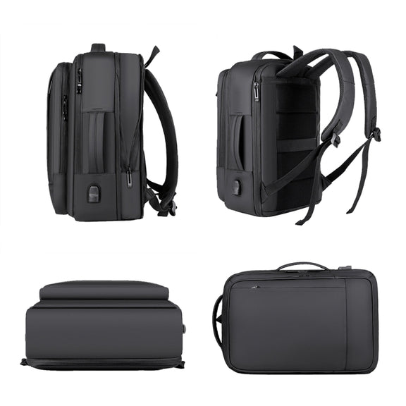 Expandable Business Water-resistant Laptop Backpack With USB Port(Black)