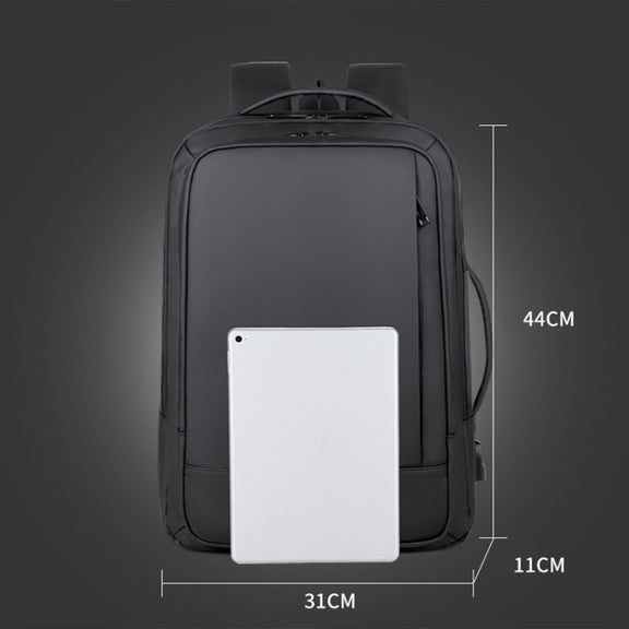 Expandable Business Water-resistant Laptop Backpack With USB Port(Black)