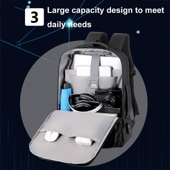 Expandable Business Water-resistant Laptop Backpack With USB Port(Black)