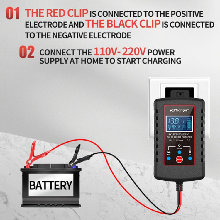 RJtianye 6V/12V ASE Adapter Cable Car Motorcycle Lawn Mower Battery Charger(EU Plug)