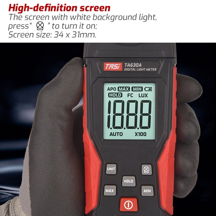 TASI TA630A Integrated Digital Light Meter Illuminance Lux Meter Backlight LCD Display 0.1-200000LUX/0.01-20000FC Light Sensor Tester