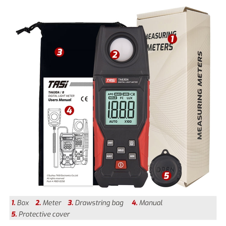 TASI TA630A Integrated Digital Light Meter Illuminance Lux Meter Backlight LCD Display 0.1-200000LUX/0.01-20000FC Light Sensor Tester