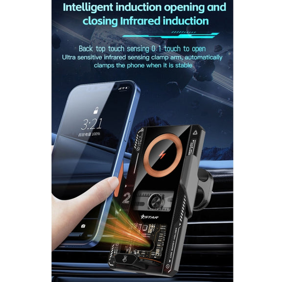 15W QI Protocol Wireless Car Charger Smart Induction Phone Holder(Black)