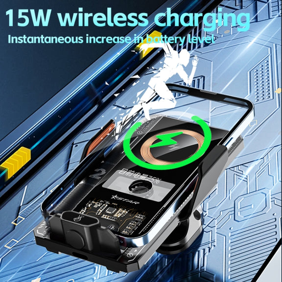 15W QI Protocol Wireless Car Charger Smart Induction Phone Holder(Black)
