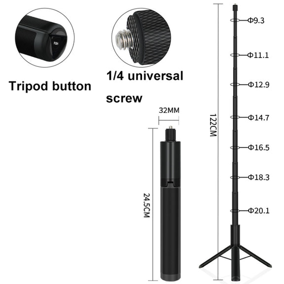 1.22m For Insta360 One X Retractable Integrated Camera Panoramic Invisible Selfie Stick Tripod(YZ712)