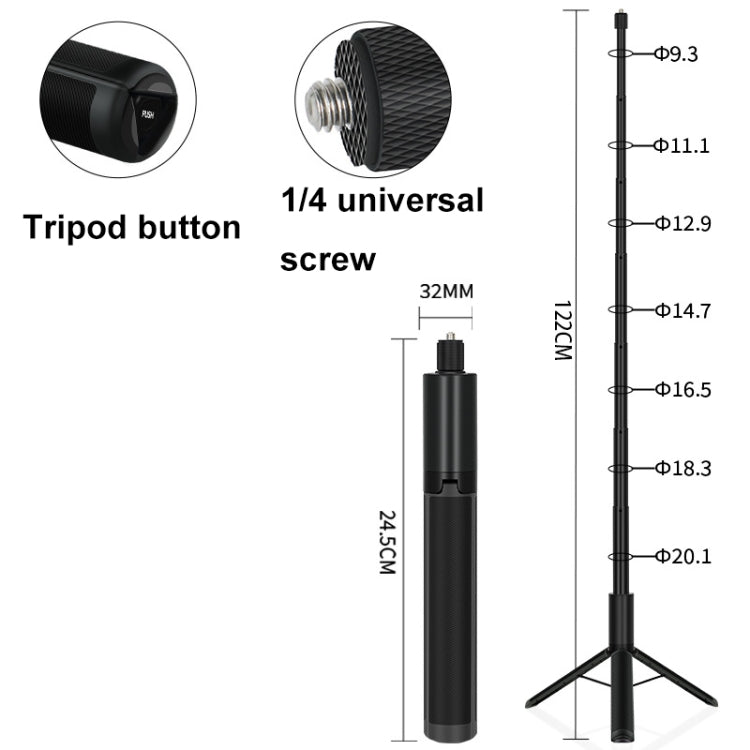 1.22m For Insta360 One X Retractable Integrated Camera Panoramic Invisible Selfie Stick Tripod(YZ712)
