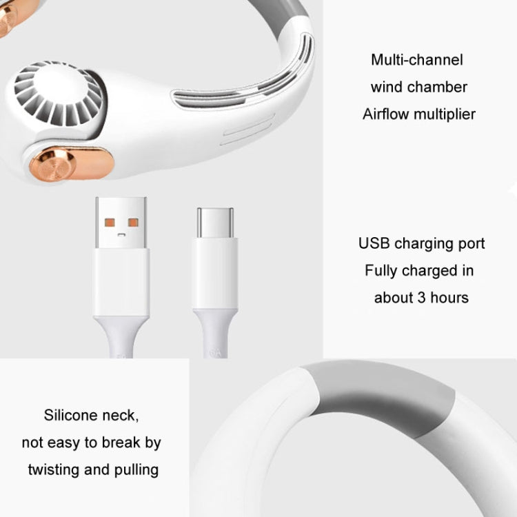 Mini Silicone Neck Fan Portable USB Student Outdoor Adjustable Fan(White)
