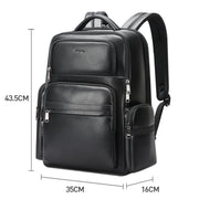 Bopai 61-98611 Large-capacity Water-resistant First-layer Cowhide Laptop Backpack With USB+Type-C Port(Black)