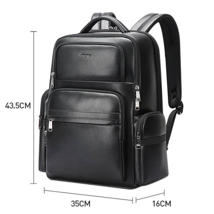 Bopai 61-98611 Large-capacity Water-resistant First-layer Cowhide Laptop Backpack With USB+Type-C Port(Black)