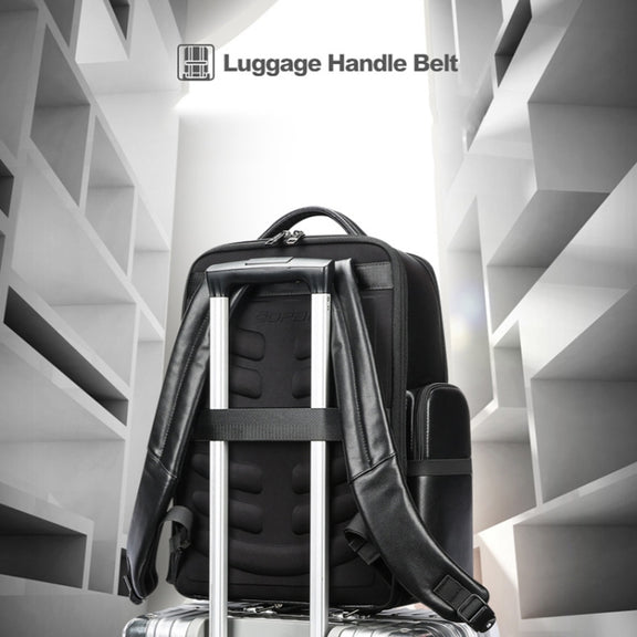 Bopai 61-98611 Large-capacity Water-resistant First-layer Cowhide Laptop Backpack With USB+Type-C Port(Black)