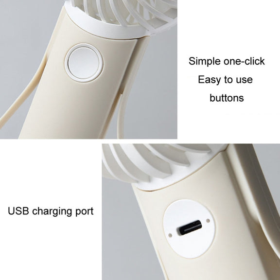Portable Handheld Quiet Fan Silicone Hanging Neck Small Electrical Fan(Beige)