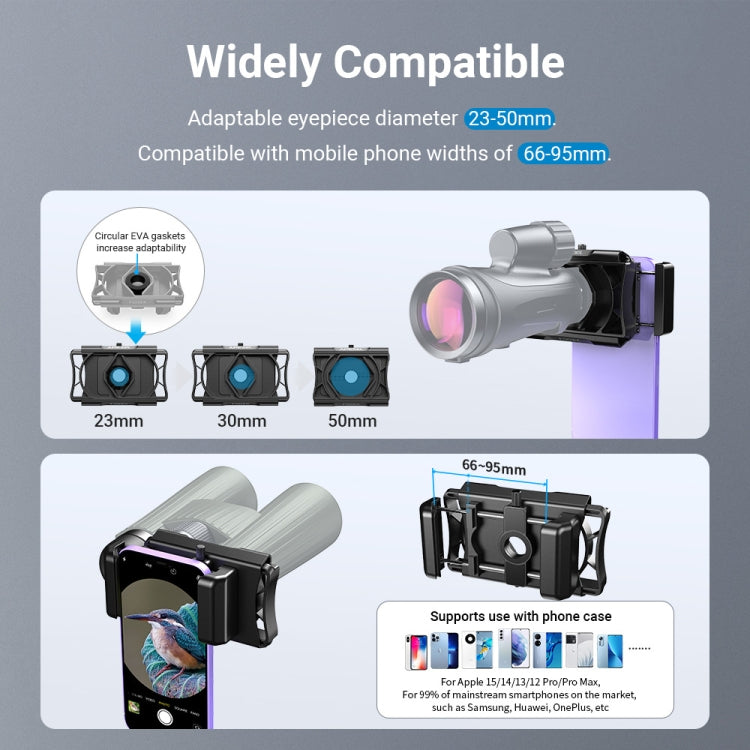 APEXEL F002X Universal Phone Adapter for Monoculars Binoculars Smartphone Holder Clip(Black)