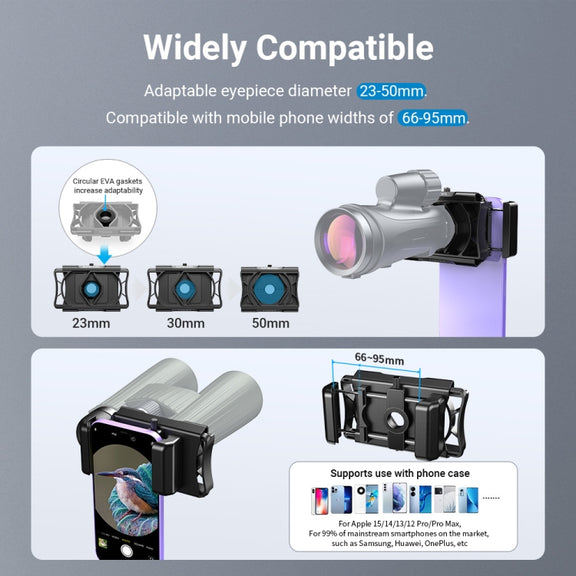 APEXEL F002X Universal Phone Adapter for Monoculars Binoculars Smartphone Holder Clip(Black)