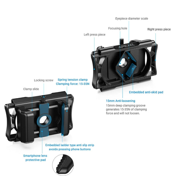 APEXEL F002X Universal Phone Adapter for Monoculars Binoculars Smartphone Holder Clip(Black)