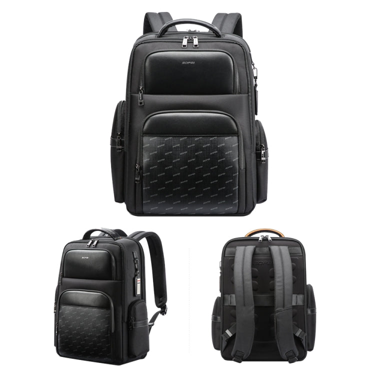 Bopai 61-91911 Large Capacity Business Water-resistant Laptop Backpack With USB+Type-C Port(Black)