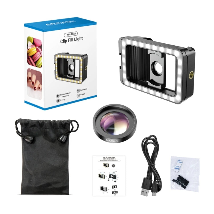 APEXEL 15X  Macro Lens With LED Fill Light Phone Holder Clamp