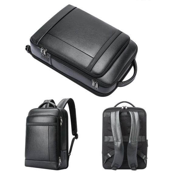 Bopai 61-120761 Large-capacity First-layer Cowhide Business Laptop Backpack With USB+Type-C Port(Black)