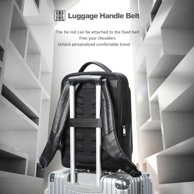 Bopai 61-120761 Large-capacity First-layer Cowhide Business Laptop Backpack With USB+Type-C Port(Black)
