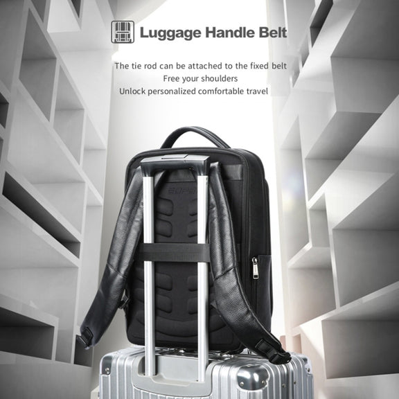 Bopai 61-120761 Large-capacity First-layer Cowhide Business Laptop Backpack With USB+Type-C Port(Black)