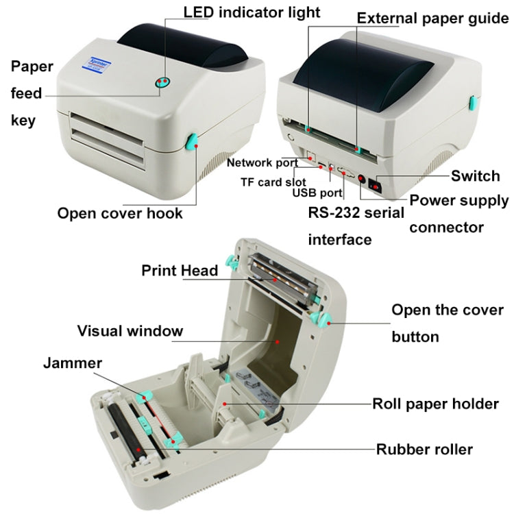 Xprinter XP-450B USB Port Supermarket Cashier Barcode Thermal Printer(US Plug)