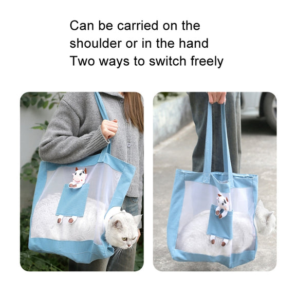 Handheld Large Capacity Breathable Exposed Canvas Cat Bag Outdoor Portable Pet Bag(Blue)