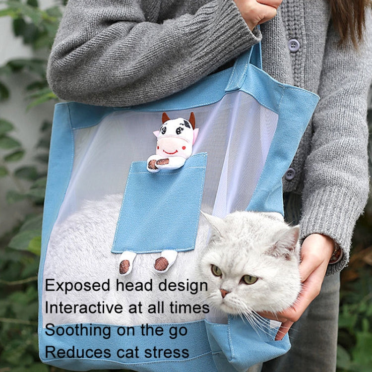 Handheld Large Capacity Breathable Exposed Canvas Cat Bag Outdoor Portable Pet Bag(Blue)
