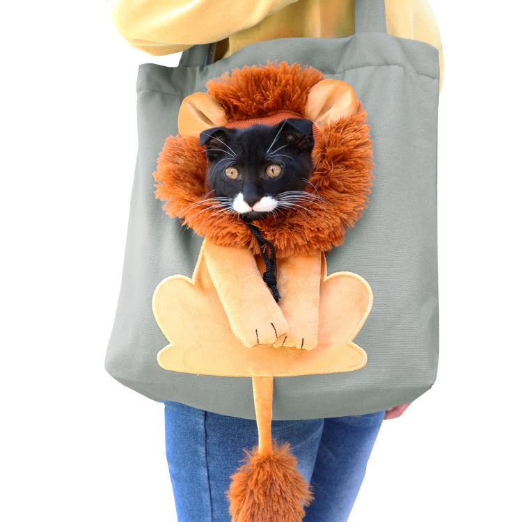 Canvas Expandable Little Lion Shape Cat Bag Small Dog Handbag, Size: Large (Dark Gray)