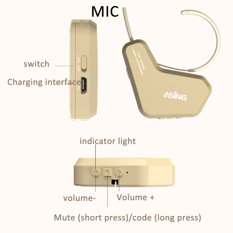 ASiNG S16  2.4G Wireless Voice Amplifier with Headset Microphone for Teachers Tour Guides With Strap Chain