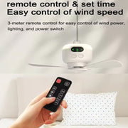 Mini Ceiling Fan Portable Camping Fan With Light &  Remote Built In 8000mAh Battery(White)