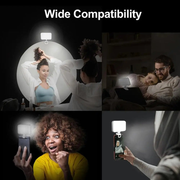 66 LEDs Selfie Fill Light Rechargeable 3 Modes Clip-on Pocket Light For Phone, Laptop, Tablet Meeting(White)