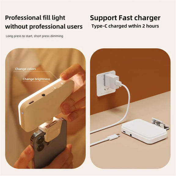 66 LEDs Selfie Fill Light Rechargeable 3 Modes Clip-on Pocket Light For Phone, Laptop, Tablet Meeting(White)