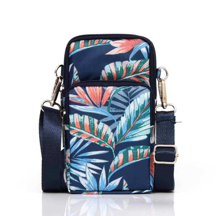 Printed Crossbody Mobile Phone Bag Mini Wallet With Arm Band, Style: Blue Leaf