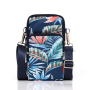 Printed Crossbody Mobile Phone Bag Mini Wallet With Arm Band, Style: Blue Leaf