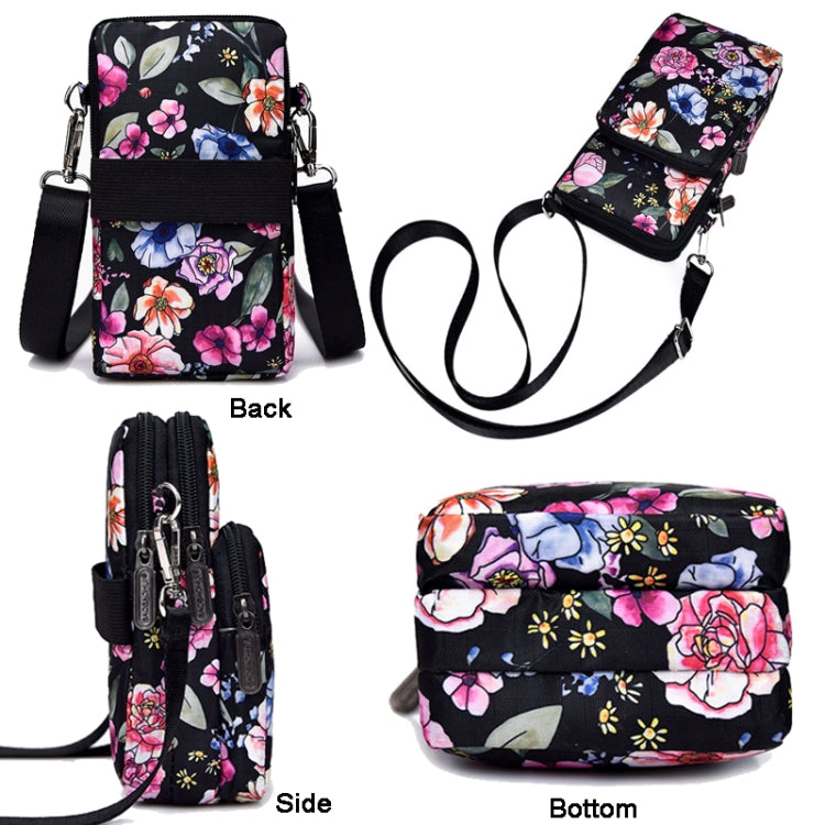 Printed Crossbody Mobile Phone Bag Mini Wallet With Arm Band, Style: Deep Blue Rose