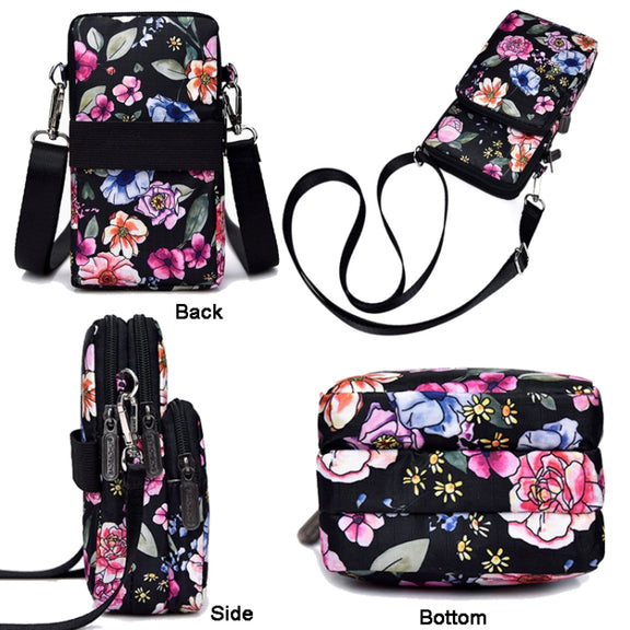 Printed Crossbody Mobile Phone Bag Mini Wallet With Arm Band, Style: Deep Blue Rose