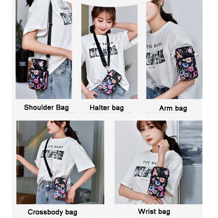 Printed Crossbody Mobile Phone Bag Mini Wallet With Arm Band, Style: Deep Blue Rose