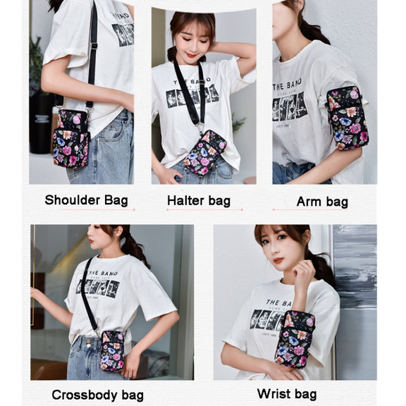 Printed Crossbody Mobile Phone Bag Mini Wallet With Arm Band, Style: Deep Blue Rose