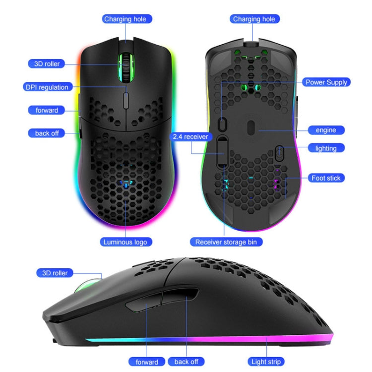 XUNSVFOX XYH80 Hollow Hole Rechargeable Wireless Gaming Mouse RGB Light Computer Office Mouse(Blue)