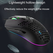 XUNSVFOX XYH90 Wired Hollow Hole Mouse RGB Illuminated Macro Programming Gaming Mouse(Black)