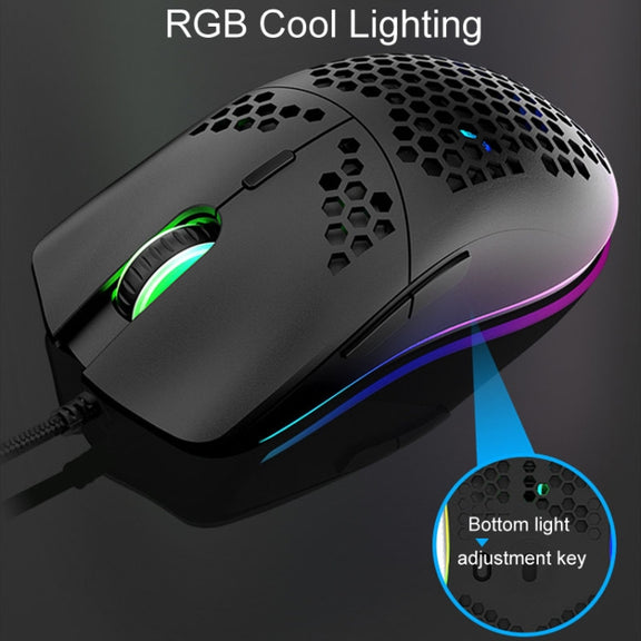 XUNSVFOX XYH90 Wired Hollow Hole Mouse RGB Illuminated Macro Programming Gaming Mouse(Black)