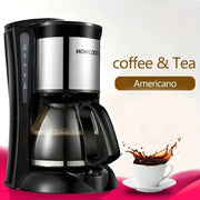 HOMEZEST 600W 0.65L  Automatic Drip Coffee Maker with Glass Carafe 2-6 Cup Capacity(323 Black EU Plug)