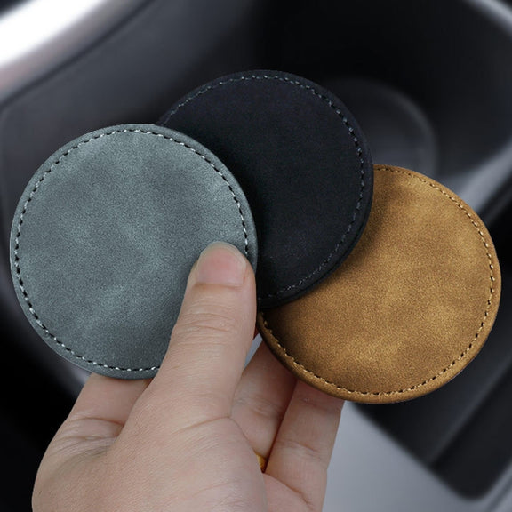 2pcs/ Set Car Suede Anti-Slip Water Coaster Car Interior Decoration(Brown)