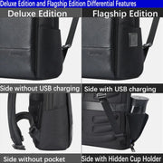 Bopai First-Layer Cowhide Business Commuter Water-resistant And Lightweight Laptop Backpack, Color: Flagship