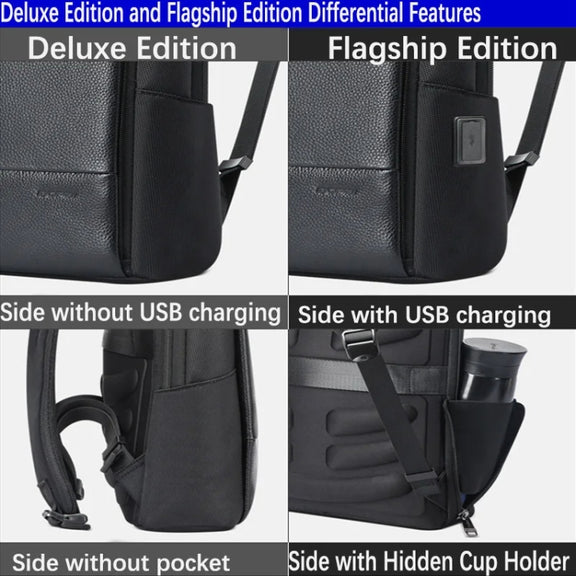 Bopai First-Layer Cowhide Business Commuter Water-resistant And Lightweight Laptop Backpack, Color: Flagship