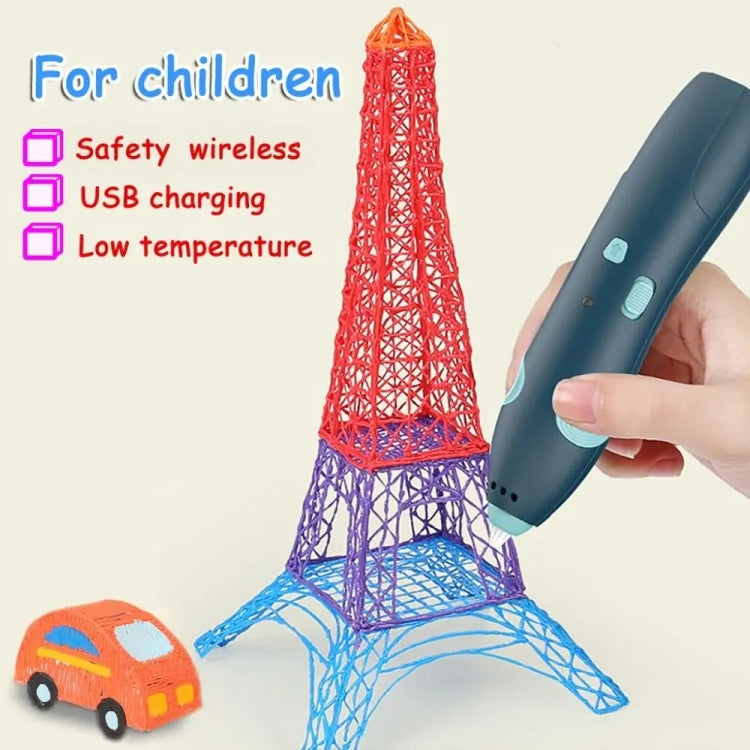 USB Charging Low-Temperature Wireless Graffiti Printing Pen Set Children DIY 3D Painting Pen(Light Blue)
