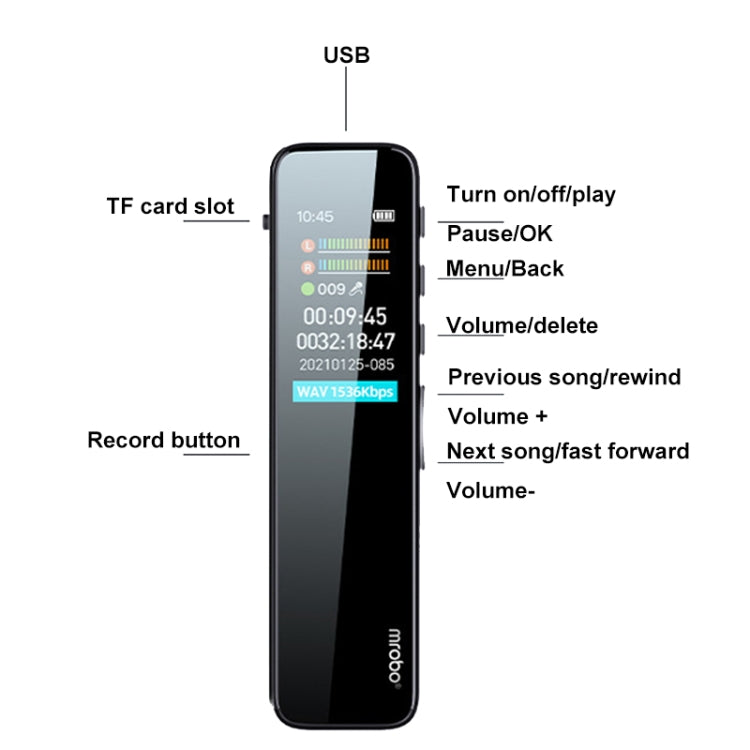 Mrobo RV18 0.96-Inch Color Screen Smart Noise Reduction Recording Pen, Capacity: 4GB(Enhanced)