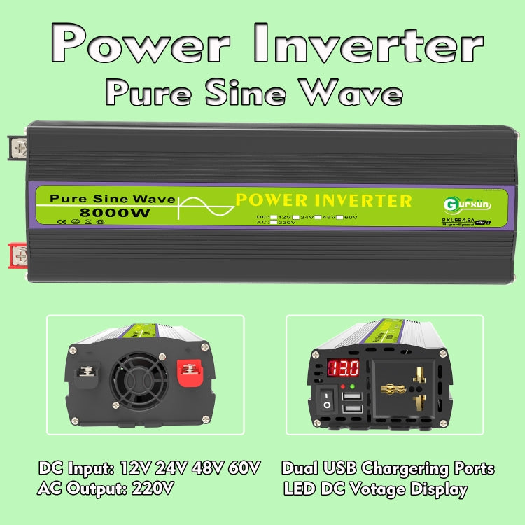 Gurxun 24V-220V 8000W Pure Sine Wave Inverter Car Single Digital Display Voltage Converter