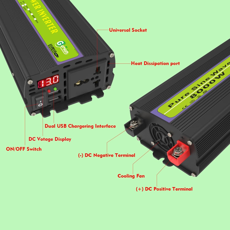 Gurxun 24V-220V 8000W Pure Sine Wave Inverter Car Single Digital Display Voltage Converter
