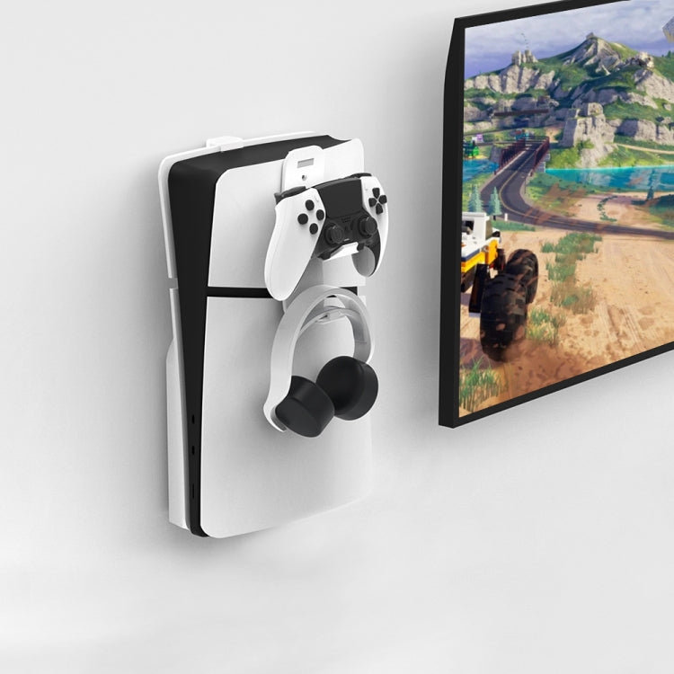 For PS5 Slim JYS-P5193 Console Wall Mount Hanging Storage Rack With Headphone Grip Organizer(Black)